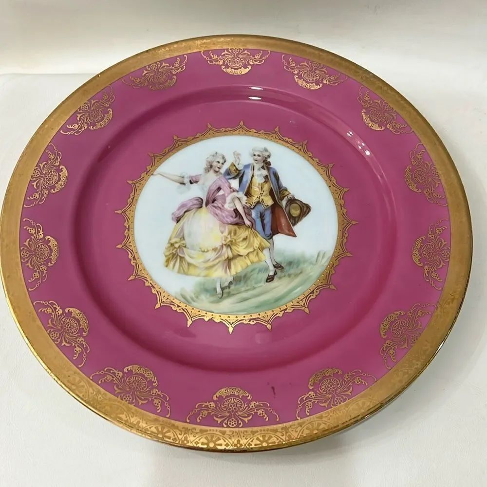 JKW 1930 Western Germany Fine Porcelain Luxurious Pink Gold Dinnerware Plate